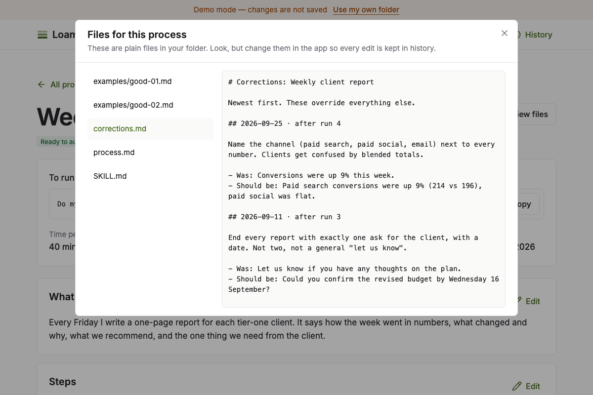 The knowledge base as plain files in a folder on your computer